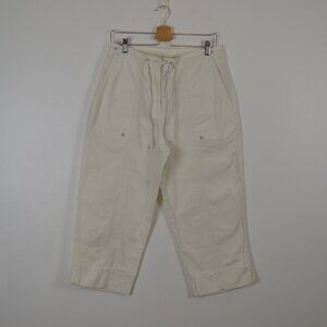 Lauren Jeans Co Ralph Lauren White Crop Capri Denim Drawstring Waist Womens 10